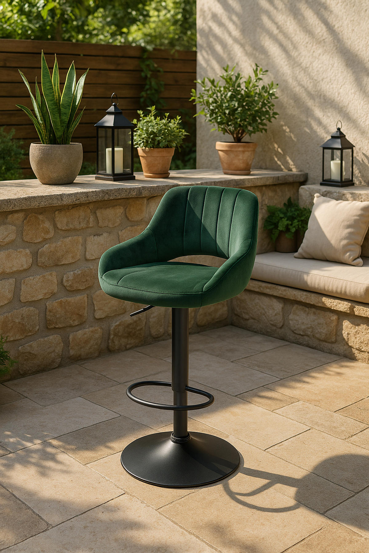 BARHOCKER 2er Set Milos Samt B grün - Schwarz/Grün, Textil/Metall (47/106/48cm) - TPFLiving
