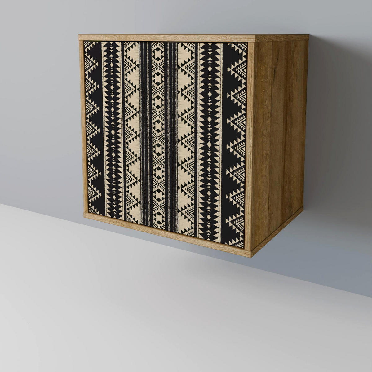 SIDEBOARD AZTEC, Eichefarben, 57,5x42x67,5 cm, Schwarze Metall-Rahmenfüße - Eichefarben/Multicolor, Holzwerkstoff/Metall (57.5/67.5/42cm) - SpaceRebels