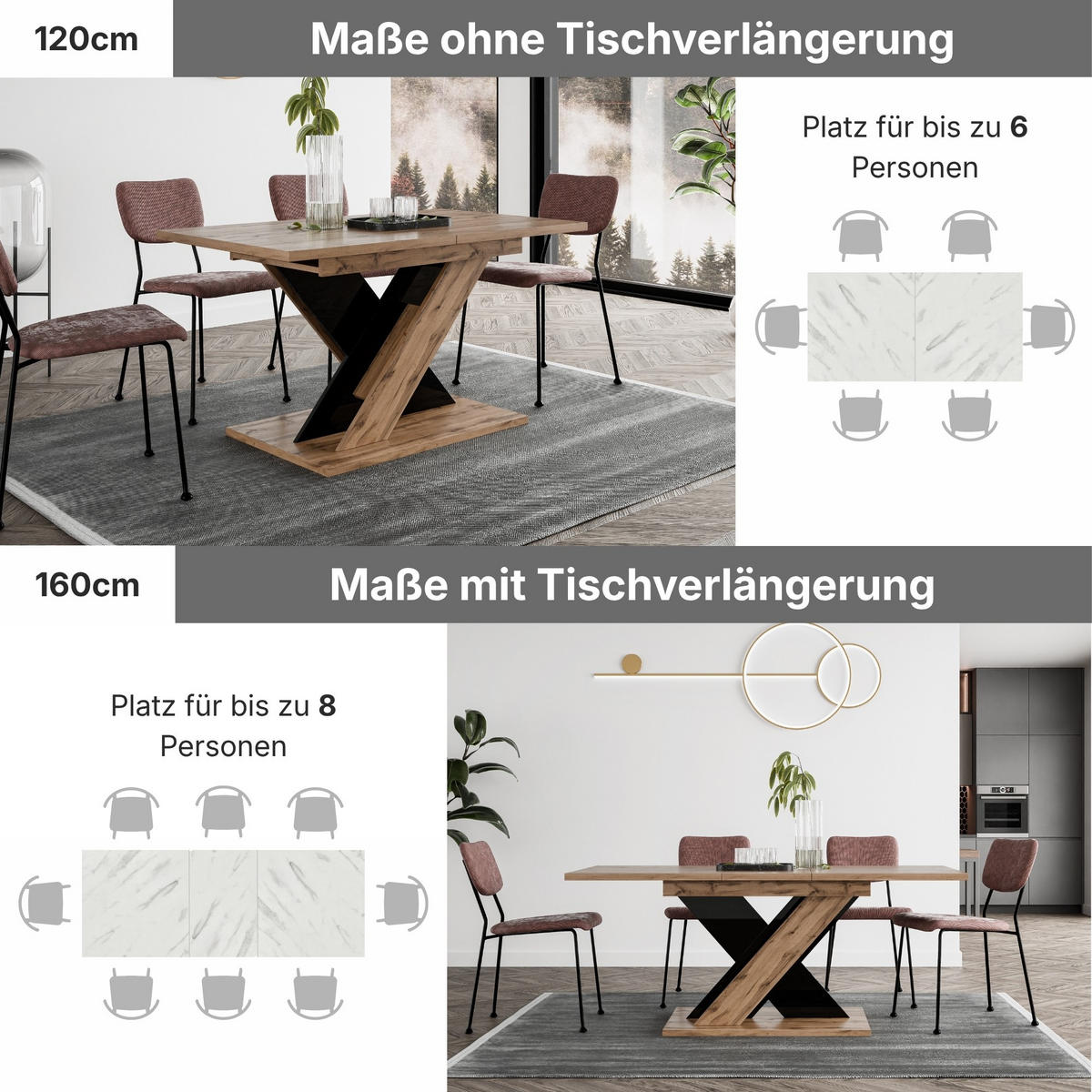 ESSTISCH Ausziehbar von 120 bis 160 cm in Wotan - Eiche Wotan, Holzwerkstoff (80/160/75cm) - Home Collective