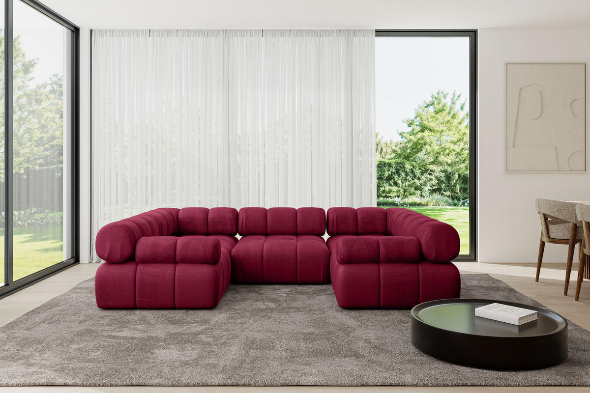 WOHNLANDSCHAFT modulares Sofa Birno-U1 - 285x190x70 cm Bordeauxrot Velours - Bordeaux, Holzwerkstoff/Textil (285/70/190cm) - ALTDECOR