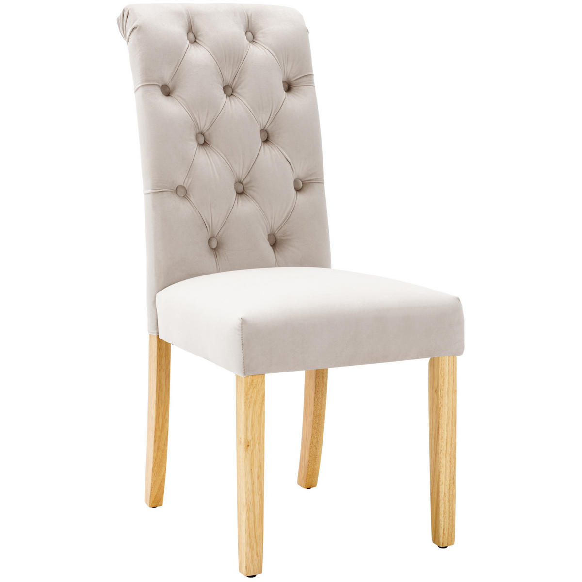 ESSZIMMERSTUHL 2er-Set Samt Beige mit Eichenbeinen - Beige, Holz (43/100/63cm) - Meubliv