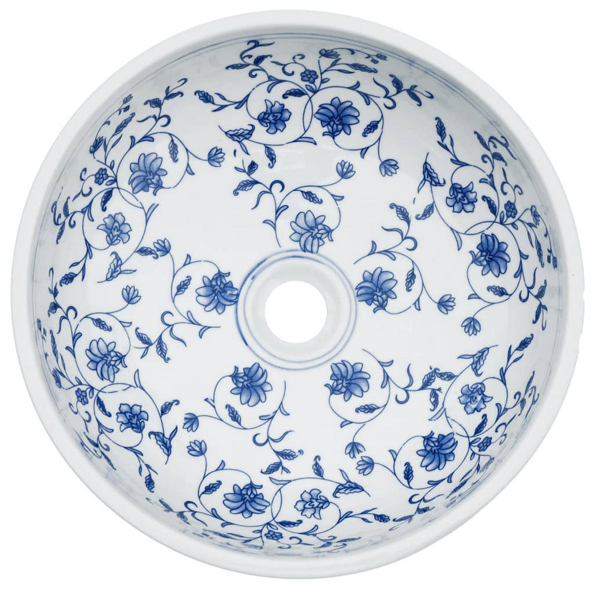 AUFSATZWASCHBECKEN Weiss Und Blau Rund Ø41/14 Cm Keramik - Blau, Keramik (41/14/41cm) - vidaXL