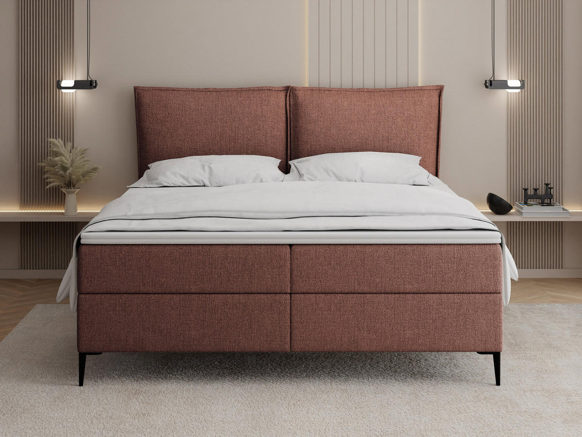 BOXBETT Calio Rise mit Bettkasten, Terrakotta Chenille 180x200 cm – inkl. H4 Taschenfederkern Matratze & Foam Topper - Beige/Terracotta, Holz/Holzwerkstoff (180/200cm) - WFL GROUP
