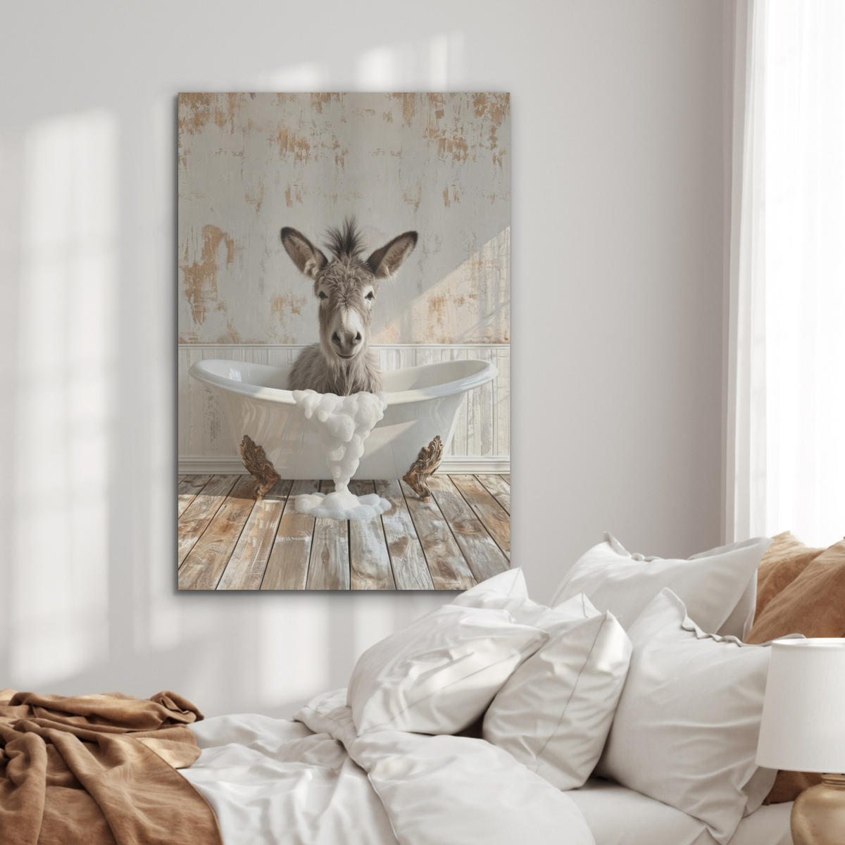 AKUSTIKPANEEL Esel - Tiere - Badewanne - Schaumstoff 70x100 cm - Weiß, Textil (70/0.9/100cm) - MuchoWow