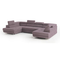 WOHNLANDSCHAFT RAGGIO Lila Velours-Stoff mit Schlaffunktion - Lila, Holz (336/90/202cm) - MASSENO