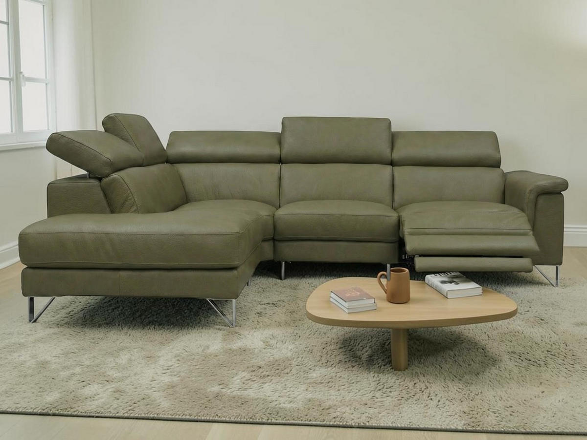 ECKSOFA Antares Echtleder mit 1 x Relaxfunktion Olivgrün - Olivgrün, Leder/Metall (224/276cm)