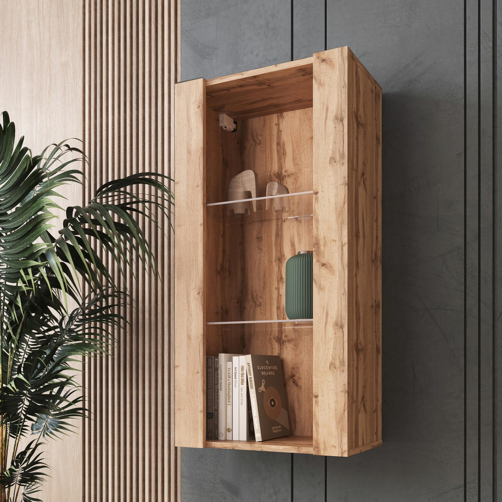 Thumbnail - Komodee Hängevitrine, Eiche Wotan, Eiche Wotan, Glas, 2 Fächer, Rechteckig, 50x100x29.5 cm, Wohnzimmer, Wohnwände, Vitri...