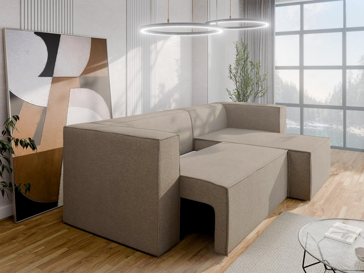 ECKSCHLAFSOFA AURIX Schlafsofa mit Bettkasten, Taupe - Taupe, Holz (150/244cm) - Panda Möbel
