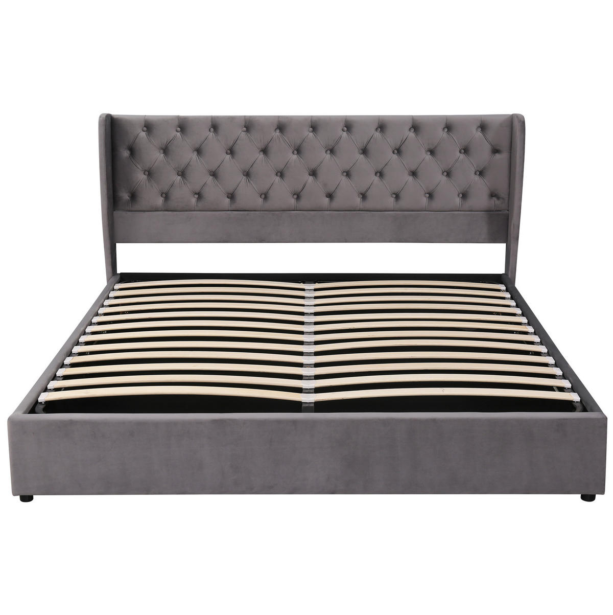 SAMT-POLSTERBETT 180/200 cm mit Bettkasten und gepolstertem Kopfteil in Grau - Grau, Textil (180/200cm) - BEAOK