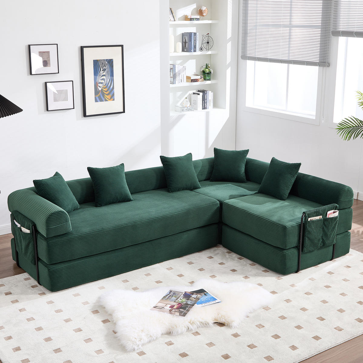 SCHLAFSOFA 270/180/64 cm Smaragd mit Integrierte Seitentaschen - Smaragdgrün, Textil (270/64/180cm) - Oxeza