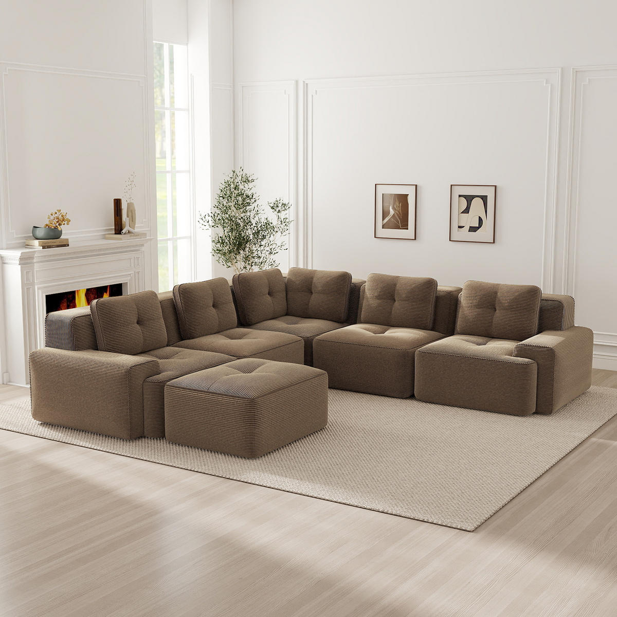 WOHNLANDSCHAFT DE-34424 mit Ottoman und Cordstoff Braun - Braun, Textil (295/69/295cm) - ComfortXL