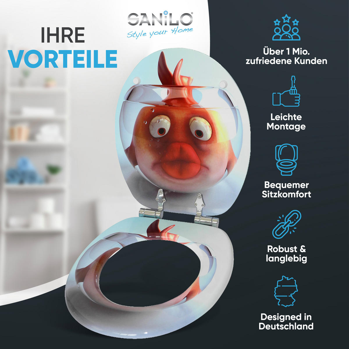 WC-SITZ mit Absenkautomatik Goldfisch - Orange, Holzwerkstoff (38/6/47cm) - Sanilo