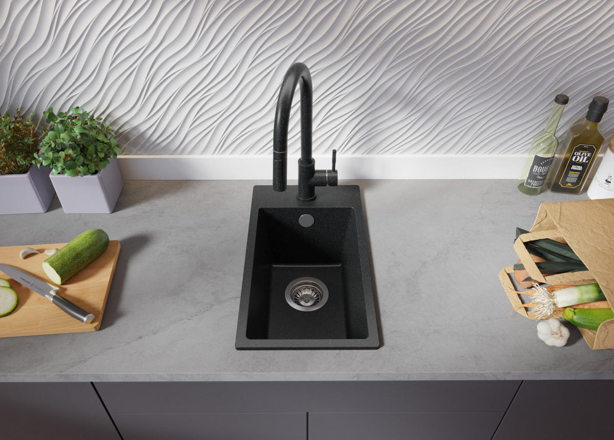 SPÜLBECKEN Riga, 2-er set Anthrazit 28/50 cm 1 Becken + Ablauf-Set ab 30er Unterschrank - Chromfarben/Anthrazit, Kunststoff (28/20/50cm) - Primagran
