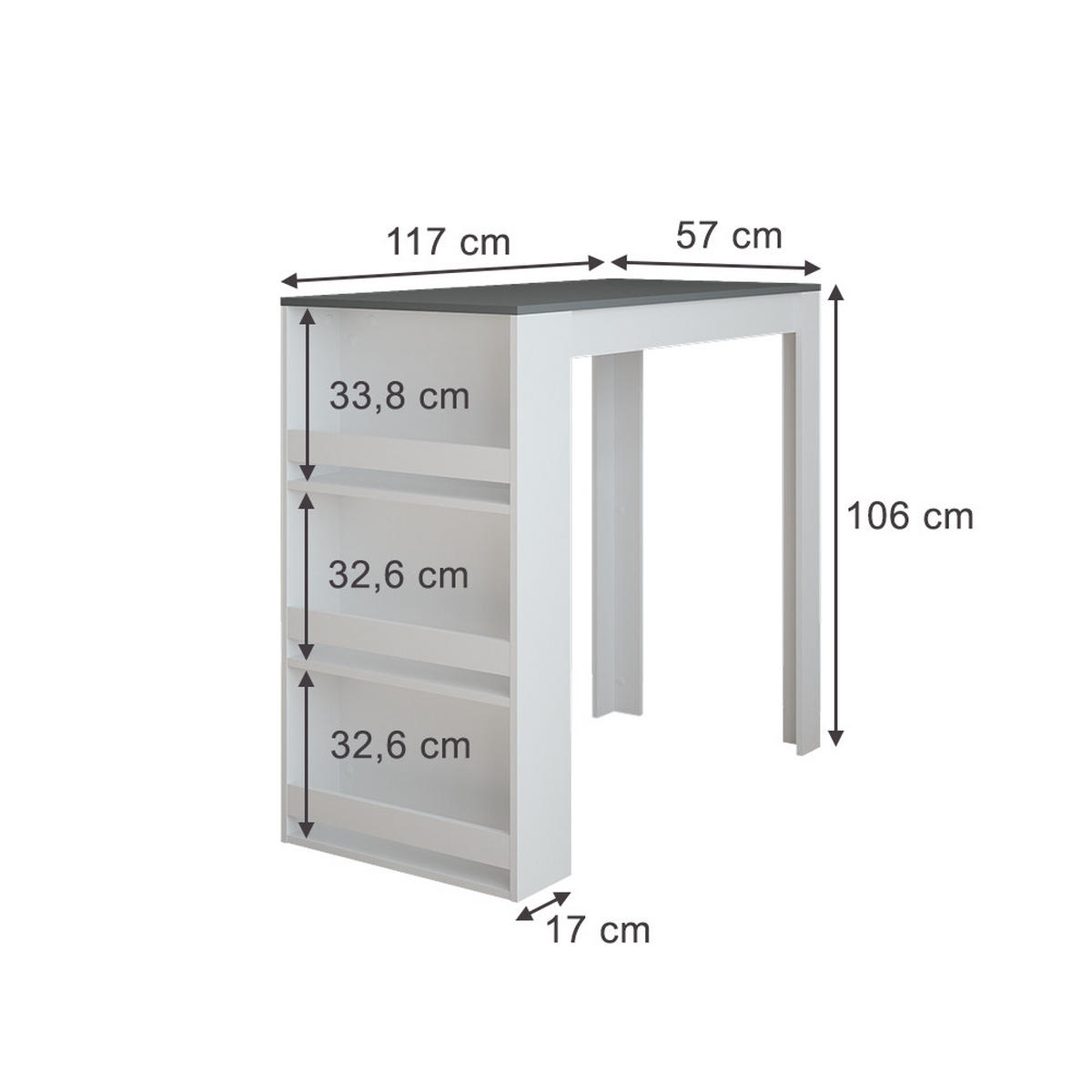 BAROVÝ STŮL Repose Antracitová/bílá - bílá/antracitová, kompozitní dřevo (117/57/106cm) - Vicco