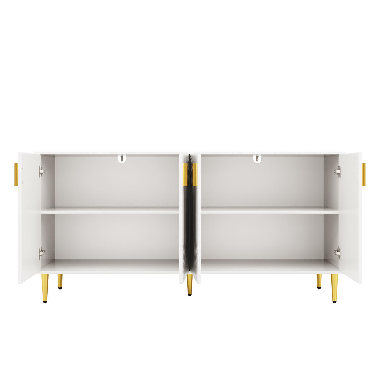SIDEBOARD aus MDF 152x40x75 cm Weiß mit Wellenfront und goldfarbenen Griffen - Weiß, Holzwerkstoff (152/75/40cm) - IVMEU