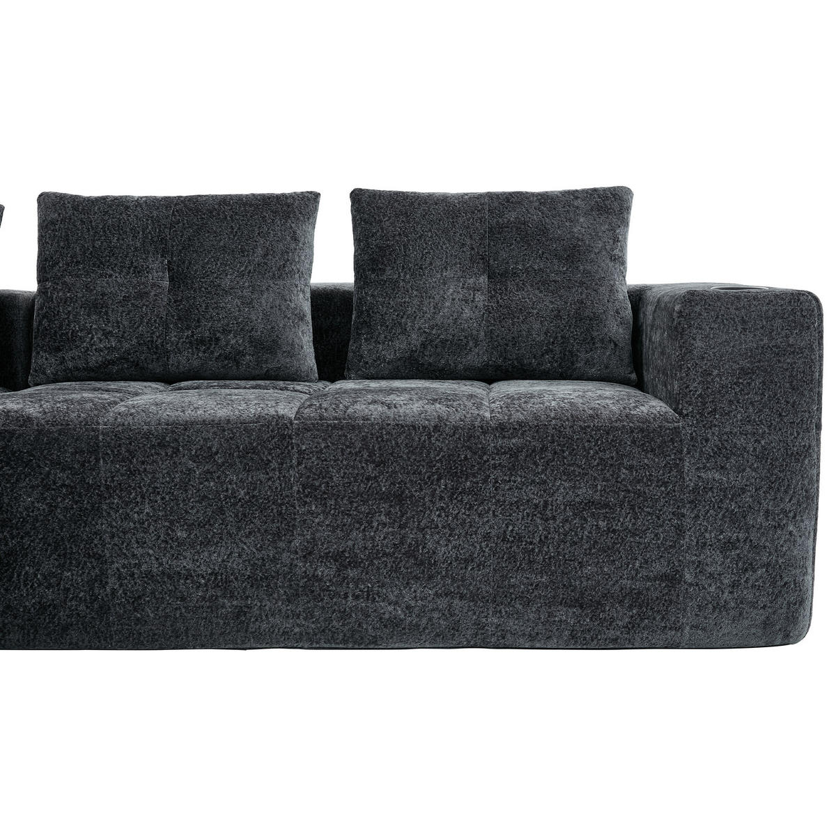 4-SITZER ECKSOFA Polyester Grau mit Becherhaltern - Grau, Textil (258/163cm) - WISHDOR