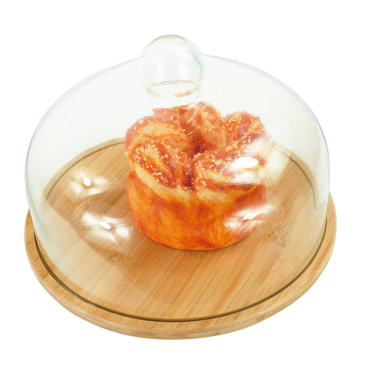 TORTENPLATTE - Hellbraun, Glas/Holz (28/16/28cm) - Relaxdays