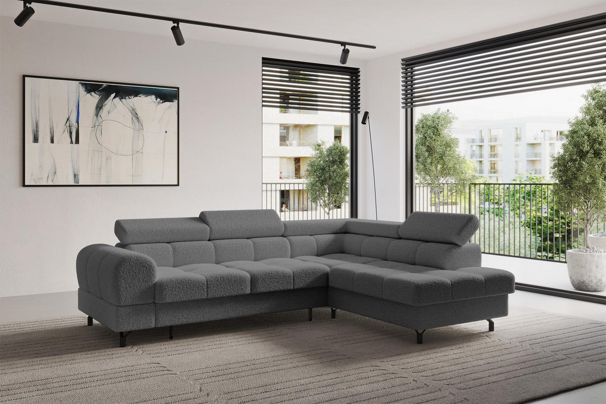 ROHOVÁ SEDAČKA s funkcí spaní otomana vpravo LUMA-L 272x203x70 šedá buklé - šedá/černá, kompozitní dřevo/textil (203/272cm) - ALTDECOR