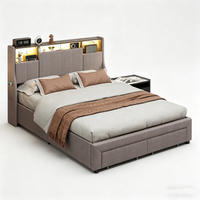 STAURAUMBETT 140x200 cm mit Schubladen, Ladestation und Kopfteil mit Stauraum, Grau - Grau, Holz/Metall (140/200cm) - PARAFTA HOME