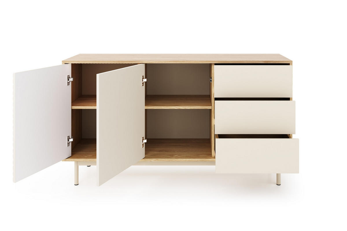 KOMMODE TOGY 03 140 cm breit in Kaschmir / Geölter Eiche mit LED Beleuchtung - Kaschmir/Eichefarben, Holzwerkstoff (140/77/40cm) - Deine Möbel 24