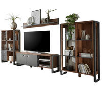 WOHNWAND Eiche Stirling, Matera grau, Schrankwand 4-teilig 356 x 170 cm - Eichefarben/Silberfarben, Holzwerkstoff/Metall (360/170/39cm) - Furn.Design