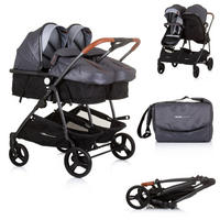 GESCHWISTERKINDERWAGEN Duo Smart grau hellgrau klappbar, umbaubar, verstellbar, Fußsack - Grau, Metall (80/75/104cm) - Chipolino
