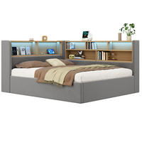 POLSTERBETT 140/200 cm in Grau Samt mit Bettkasten, LED und USB - Grau, Holzwerkstoff/Textil (140/200cm) - CHICFURN
