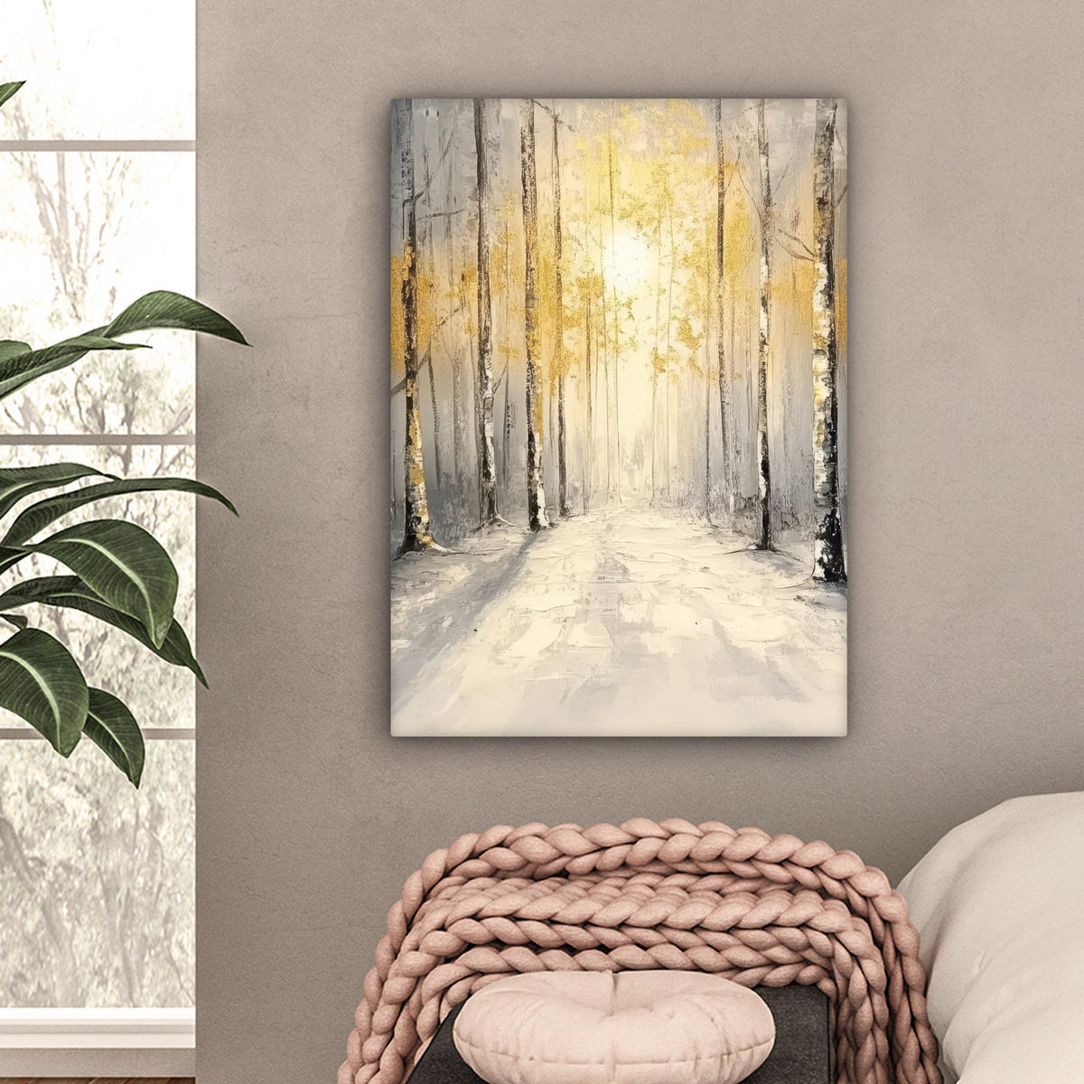 LEINWANDBILD Winter - Abstrakt - Schnee - Natur - Sonne Wandbild Wohnzimmer 60x80 cm - Grau, Textil (60/80cm) - MuchoWow