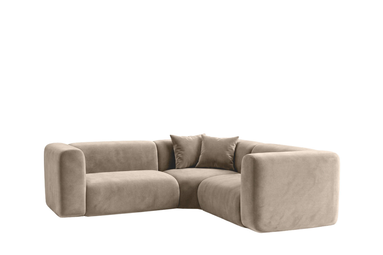 ECKSOFA Modulares, Corner Mini, Velvet-Stoff Bluvel, Latte, GRETA - Hellbraun, Holz (190/190cm) - Kaiser Möbel