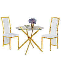 ESSGRUPPE DE-39460 3-teilig, Glastisch und 2 Stühlen mit Goldkante Weiß - Weiß, Metall (88/75/88cm) - ComfortXL