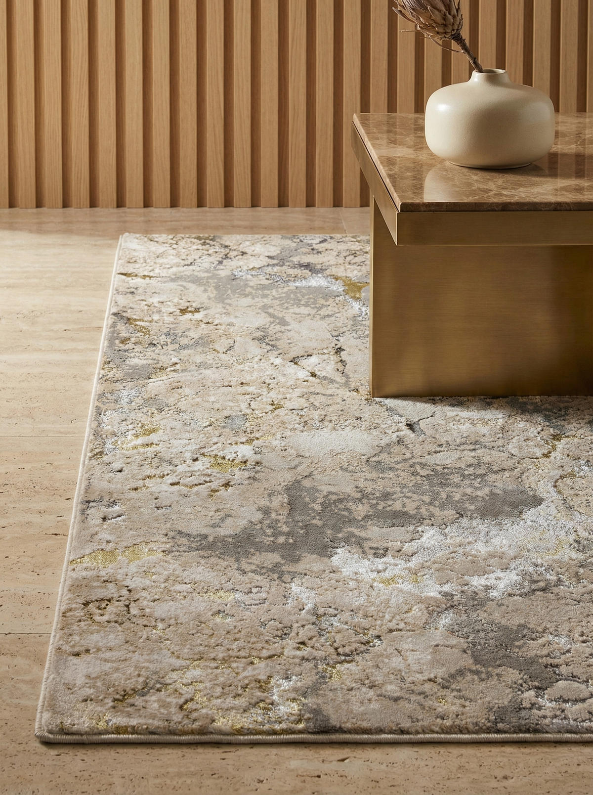 TEPPICH Hochglanz Metallic abstrakt Galaxie-Design pflegeleicht strapazierfähig COMO-Varenna, Gold 200x290 cm - Goldfarben, Textil (200/290cm) - KADIMA DESIGN