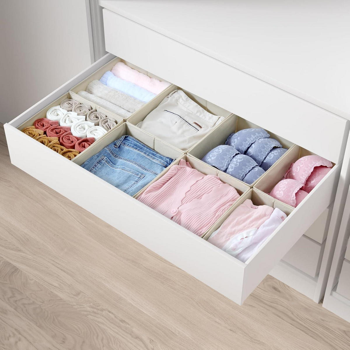 SCHUBLADEN Organizer 8er Set Beige für PAX Kleiderschrank 100x58 cm - Beige, Textil (24/11/26cm)