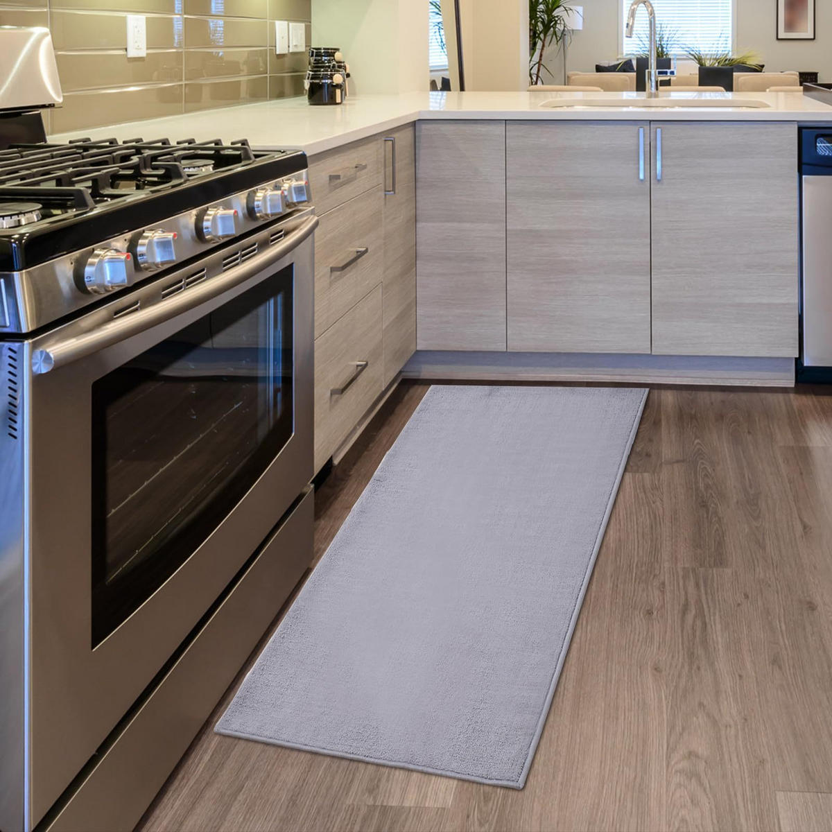 KÜCHENLÄUFER 80/100 cm rutschfest mit TPR‑Unterseite, saugfähiger Teppichläufer für Küche Flur Bad, strapazierfähig waschbar - Hellgrau, Textil (80/100cm) - Joyfair