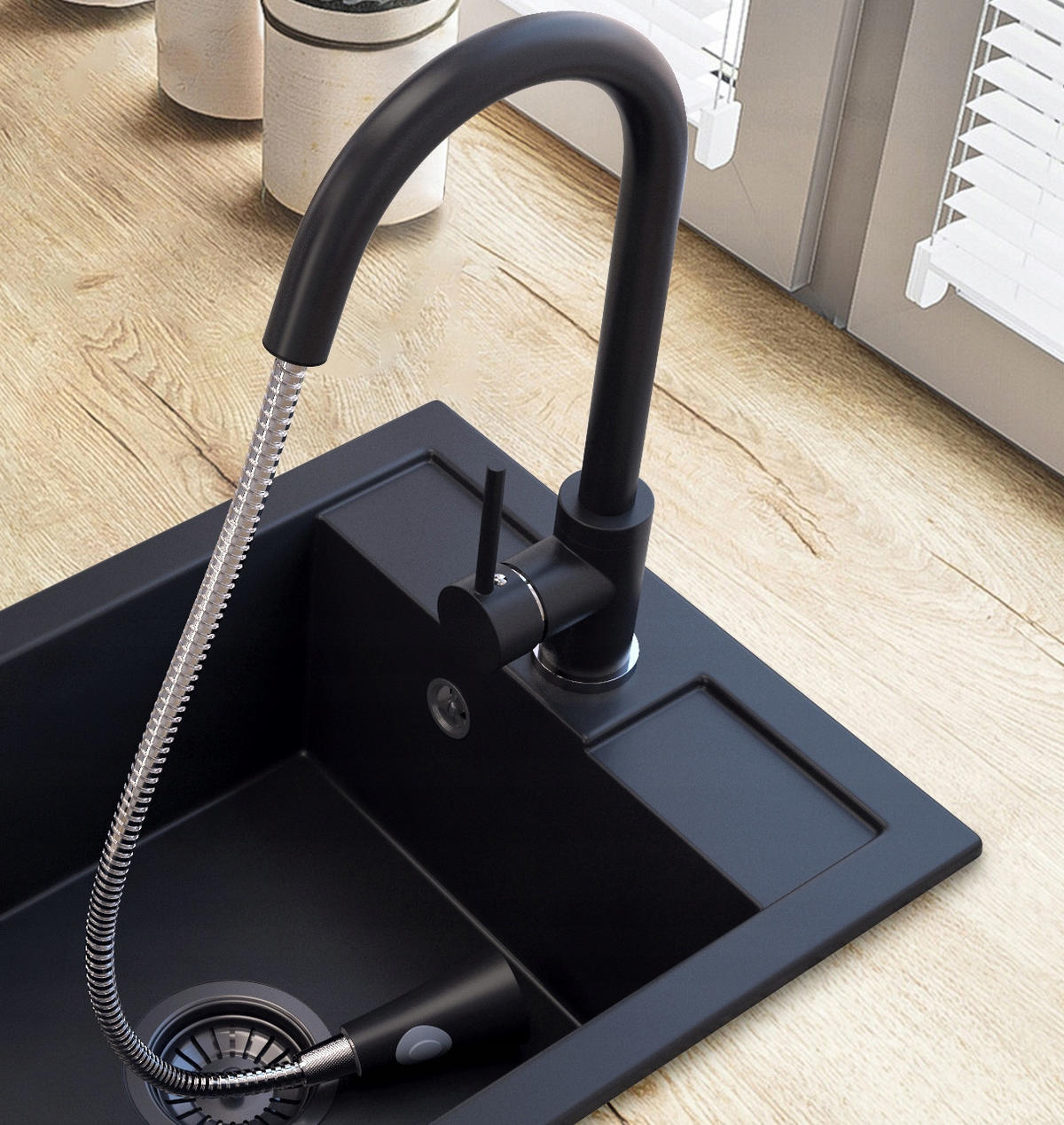 GRANITSPÜLE Best Mit Batterie und Siphon - Schwarz, Kunststoff/Stein (50/40/18cm) - Granitan