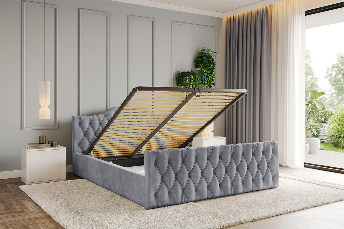 POLSTERBETT mit Bettkasten, Fußteil und Lattenrost, Boxbett mit Matratze H3/H4 - FALIO-Z-V1 180x200 Hellgrau - Hellgrau, Holzwerkstoff/Textil (180/200cm) - ALTDECOR