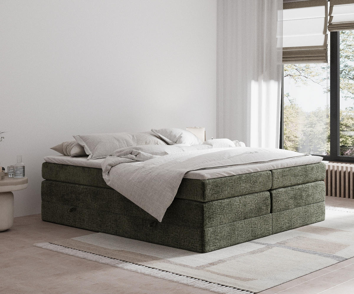 BOXSPRINGBETT Juniper Olivenfarbe 200/200 cm - Schwarz/Olivgrün, Holz/Holzwerkstoff (200/200cm) - Maison de Reve