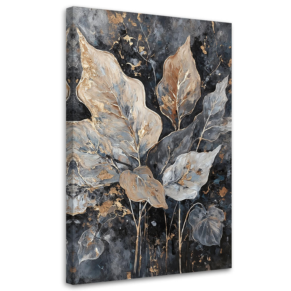LEINWANDBILD Blätter im Glamour-Stil 40x60cm - Silberfarben, Textil (40/60cm) - Feeby