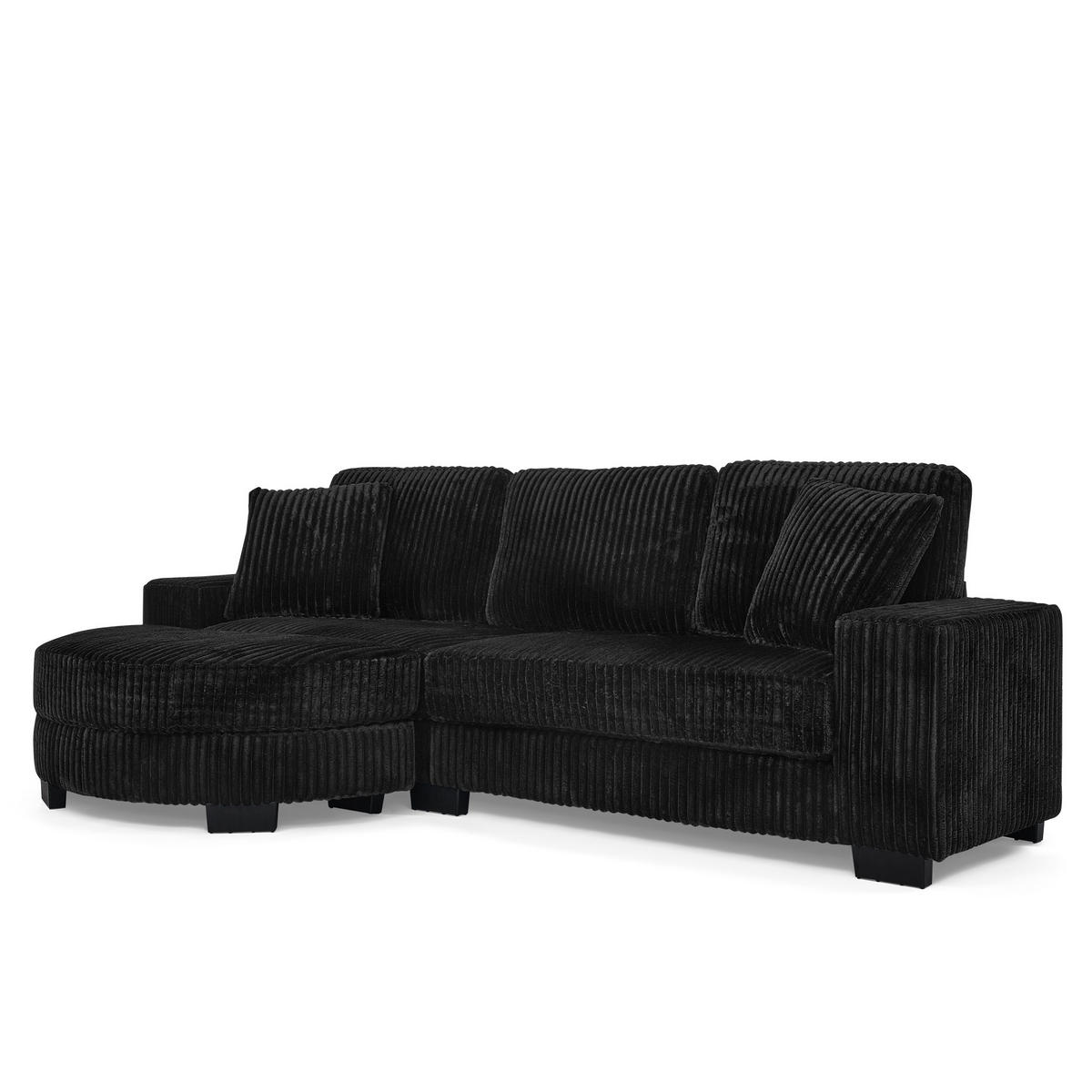 ECKSOFA DE-34626 modulares Design mit ovalem Hocker Schwarz - Schwarz, Metall (133.5/256.5cm) - ComfortXL