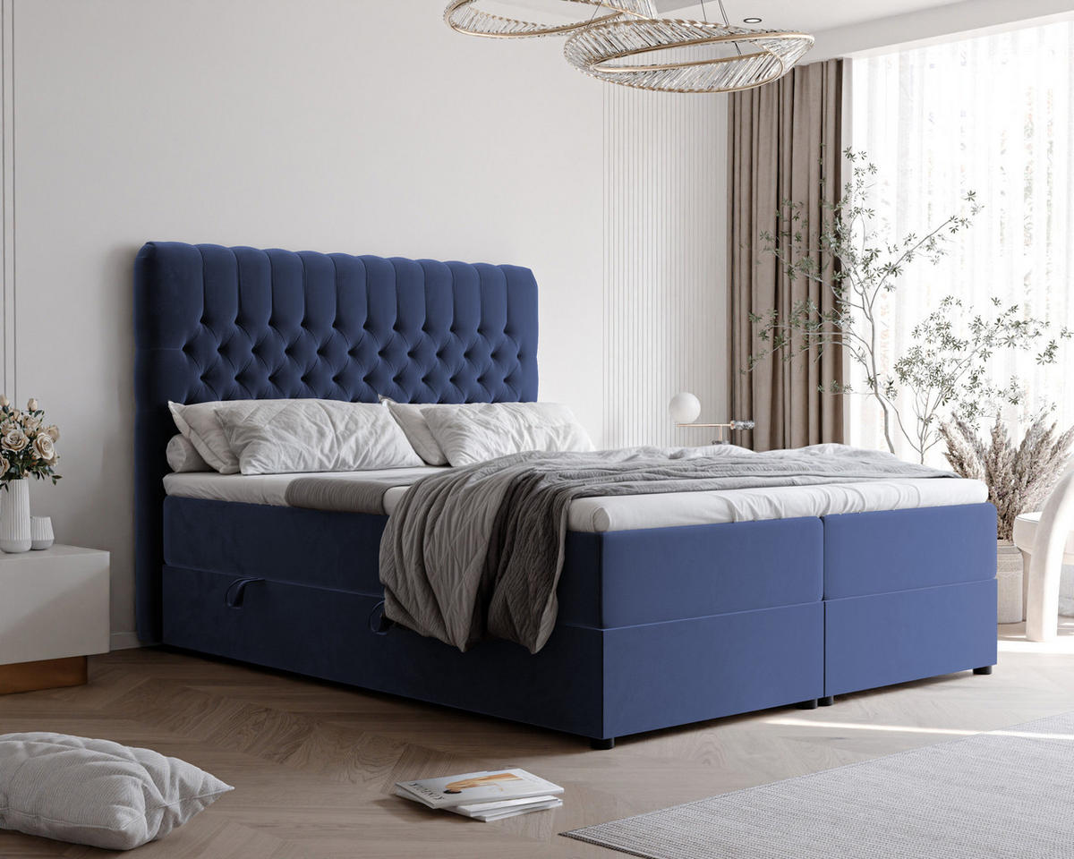 BOXBETT 140x200 cm mit Topper - Blau, Holzwerkstoff/Textil (140/200cm) - Idohome