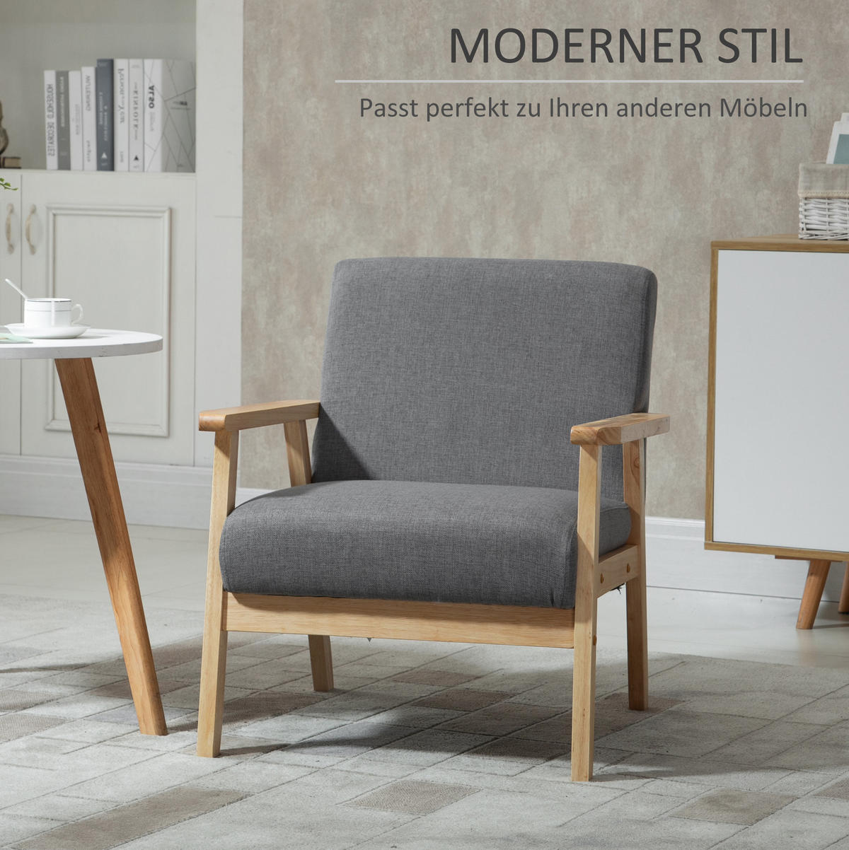 LOUNGESESSEL Leinenoptik mit Holzgestell, 2 Polstern 64/70/72 cm Grau - Grau, Textil (70/72/64cm) - Redom
