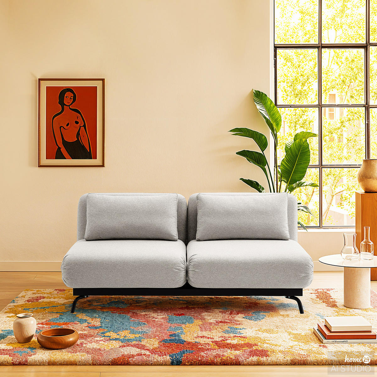 SCHLAFSOFA mit Relaxfunktion - Webstoff - Hellgrau/Schwarz, Textil/Metall (184/78/85cm) - home24