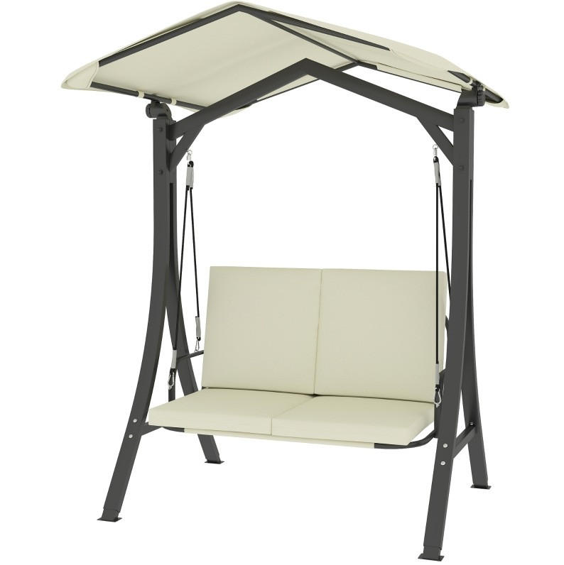 HOLLYWOODSCHAUKEL 150/120/182 cm mit verstellbarem Sonnendach, gepolsterter 2-Sitzer und UV-Schutz, Cremeweiß - Beige, Textil (120/182/150cm) - Redom