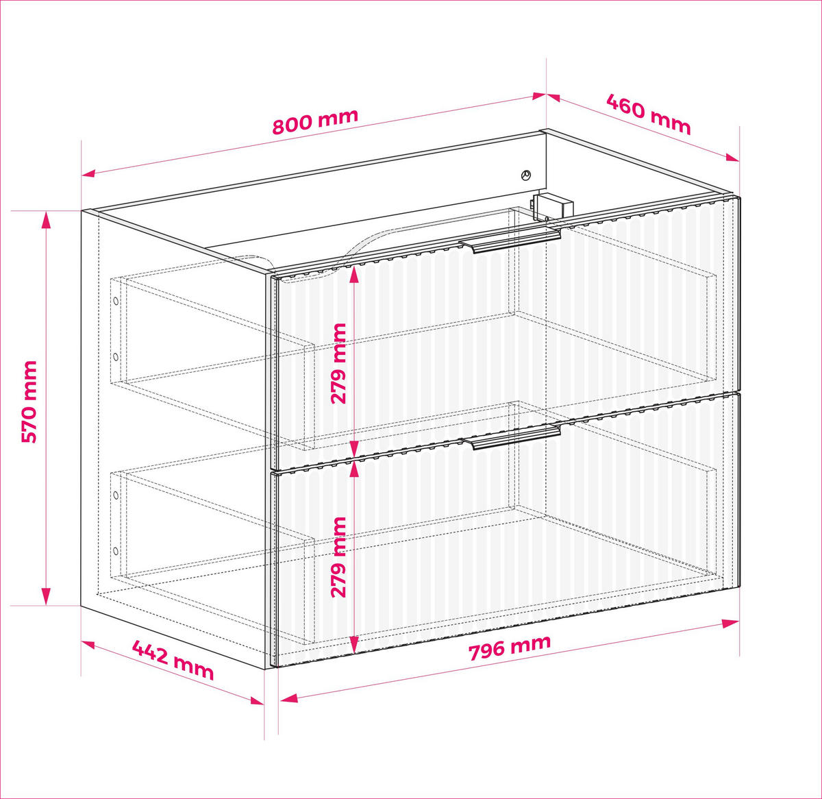 WASCHBECKUNTERSCHRANK, Schwarz, 80 x 77 x 46 cm, schwarzer Griff, schwarze Beine, ohne Arbeitsplatte - Schwarz, Holzwerkstoff (80/77/46cm) - 3XE LIVING