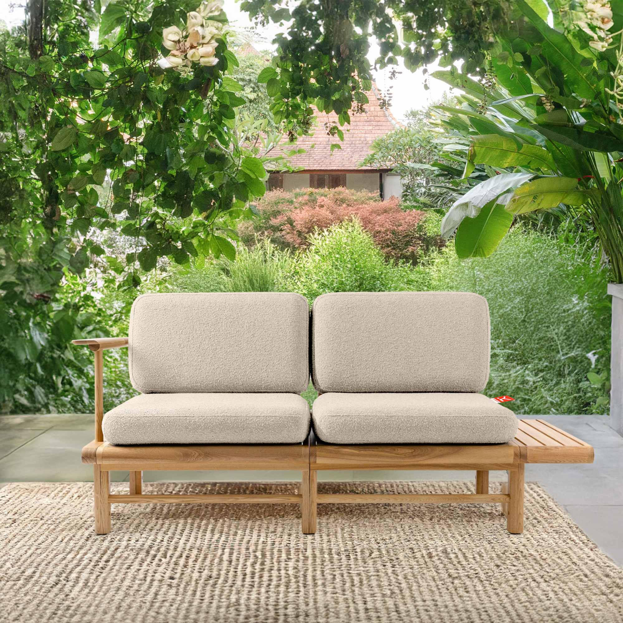 GARTENSOFA ATREDA 2-Sitzer, mit Ablage - Creme, Holz/Textil (175/74/80cm) - KONSIMO®