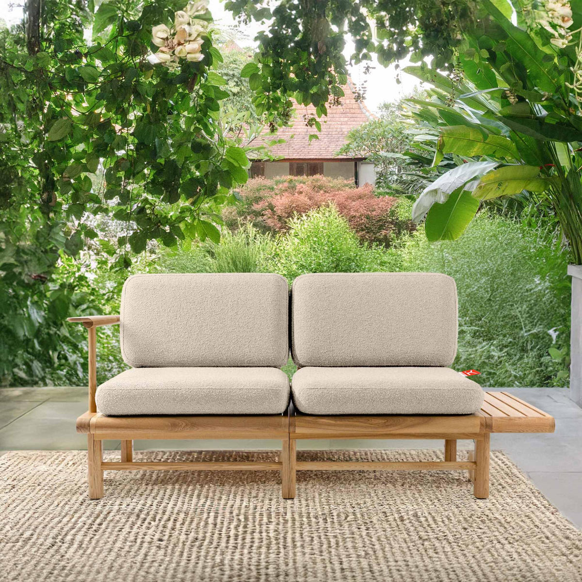 GARTENSOFA ATREDA 2-Sitzer, mit Ablage - Creme, Holz/Textil (175/74/80cm) - KONSIMO®
