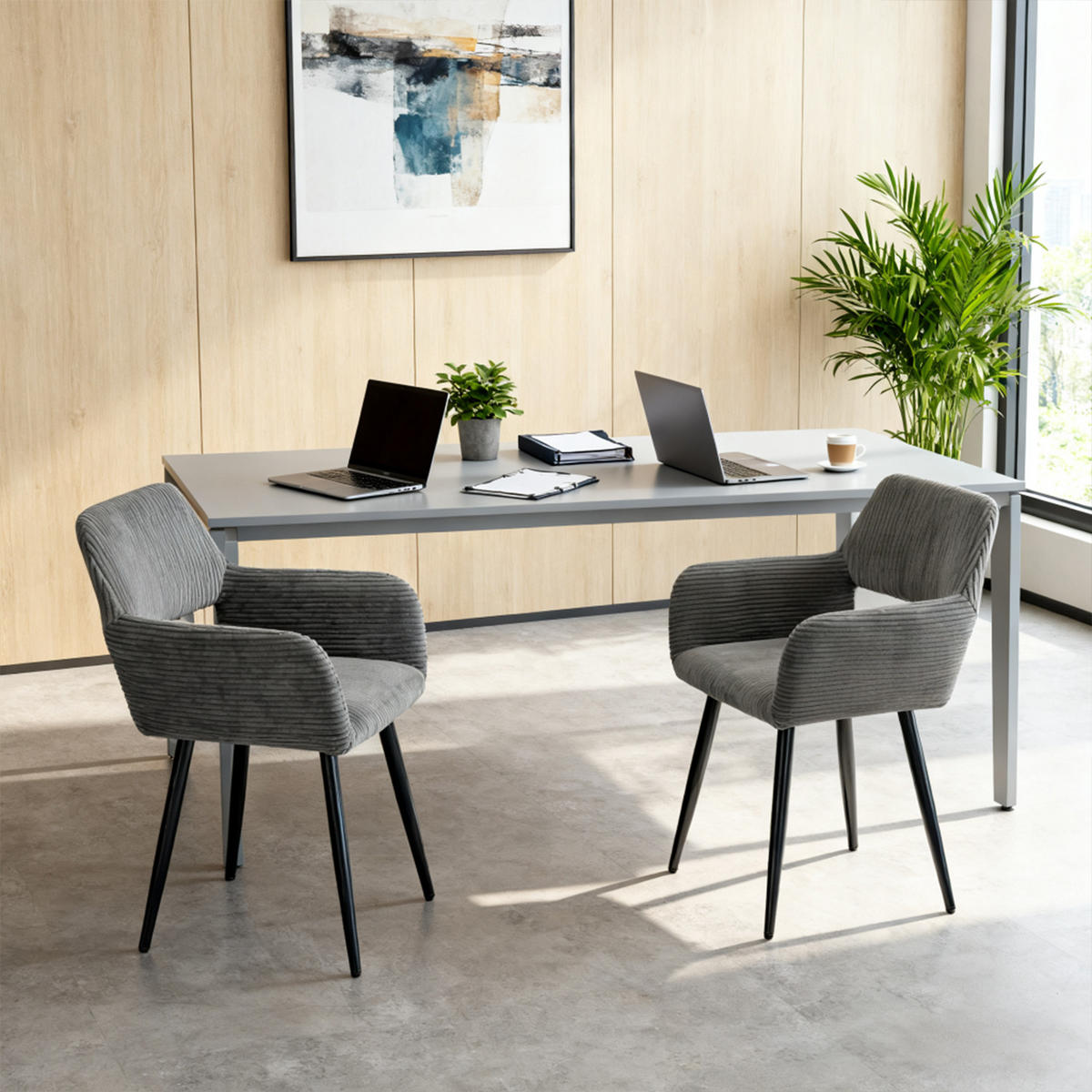 ESSZIMMERSTUHL 2er Set in Cord-Optik - Grau, Textil (56/78/56cm) - Meubles Cosy