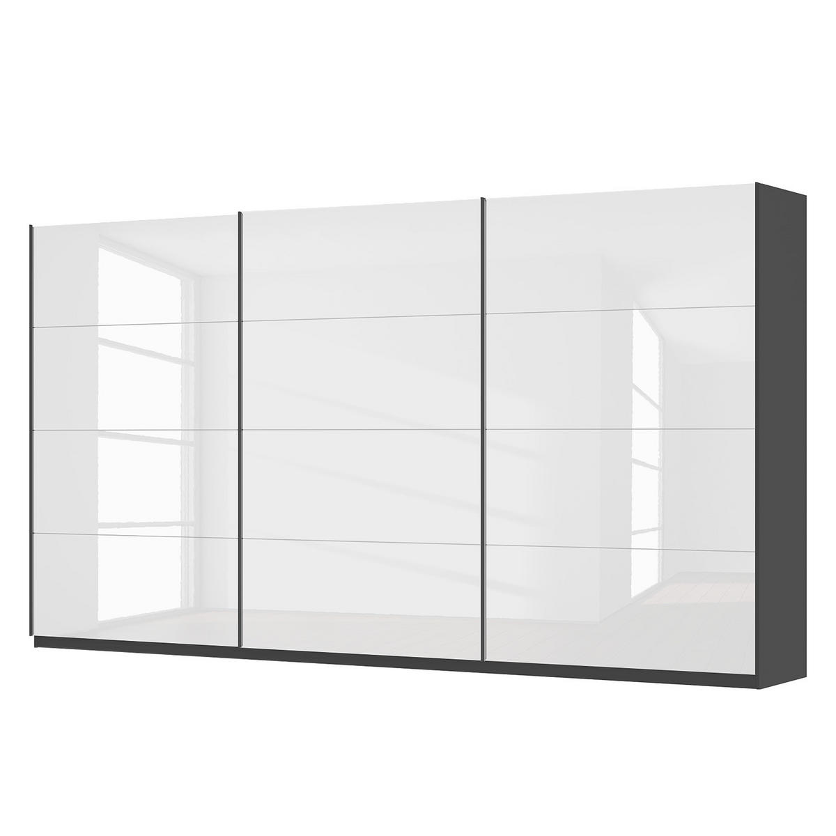 SCHWEBETÜRENSCHRANK - Weiß Hochglanz/Grau, Holzwerkstoff (405/222/68cm) - home24