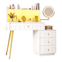 SCHMINKTISCH in Weiß Frisiertisch mit LED-Spiegel und 4 Schubladen für Schlafzimmer, B112/T40/H116cm - Transparent/Goldfarben, Holzwerkstoff/Metall (112/116/34.5cm) - STILVORA