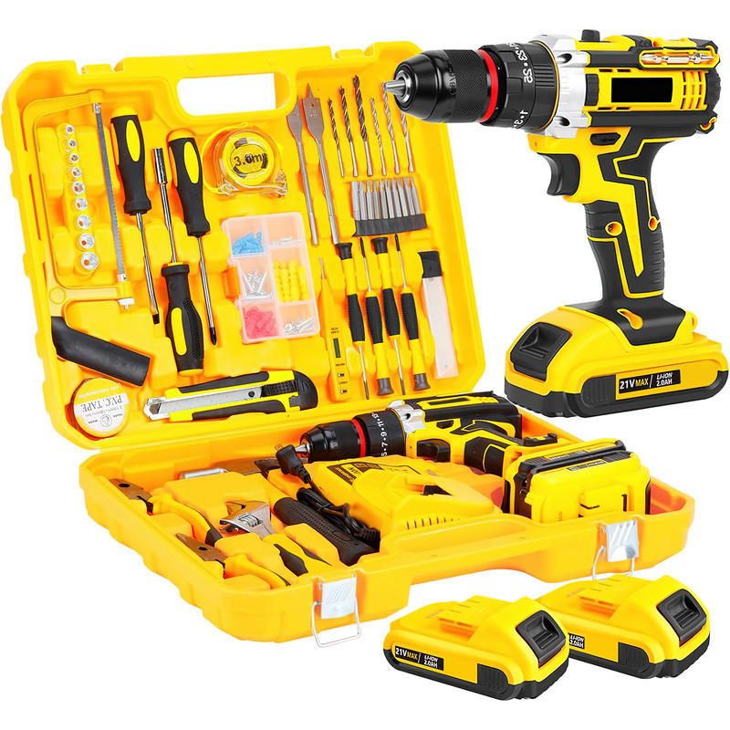 AKKU-SCHLAGBOHRMASCHINE 21 V – Mini Wireless Bohrhammer & Elektroschrauber, Li-Ionen-Akku - Gelb, Metall (10/5/12cm) - Coonoor