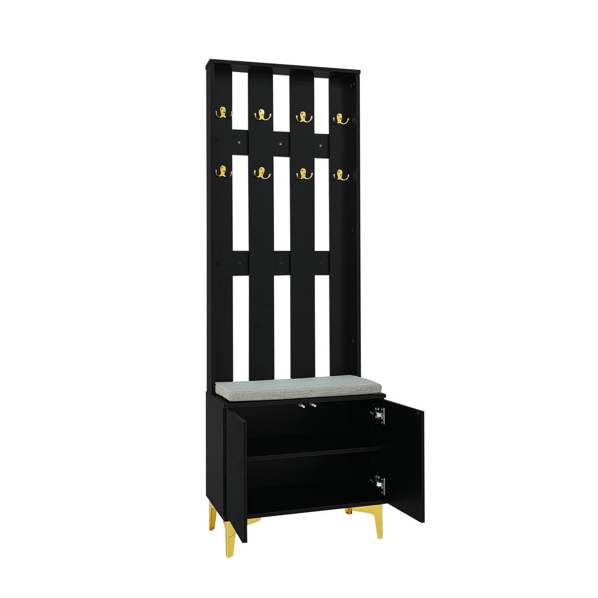 GARDEROBENSET Spiegel Schuhbank - Schwarz, Holzwerkstoff (60.5/180.5/35.2cm) - LEBENLANG